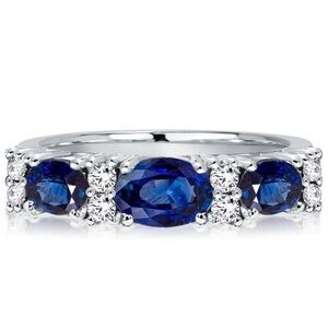 Italo Oval Cut Blue Sapphire Half Eternity Wedding Band
